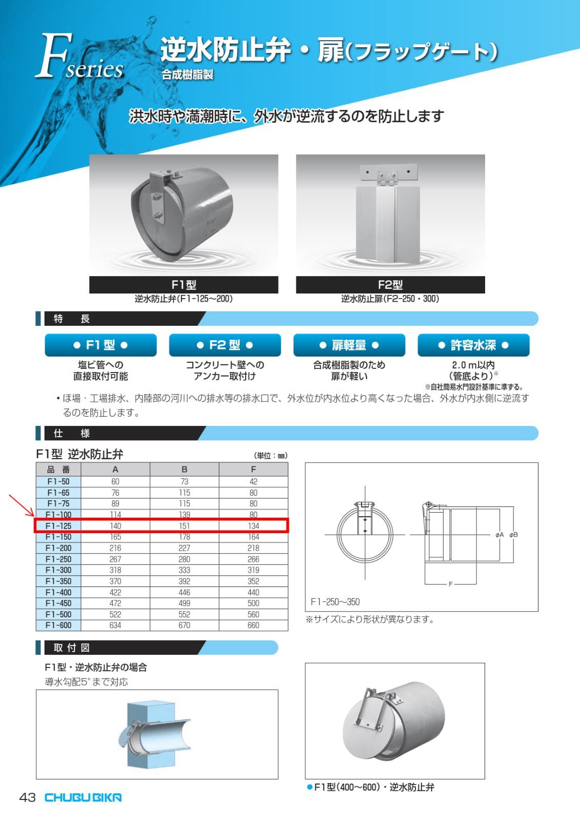 逆水防止弁 ソケットタイプ F1-125 中部美化企業