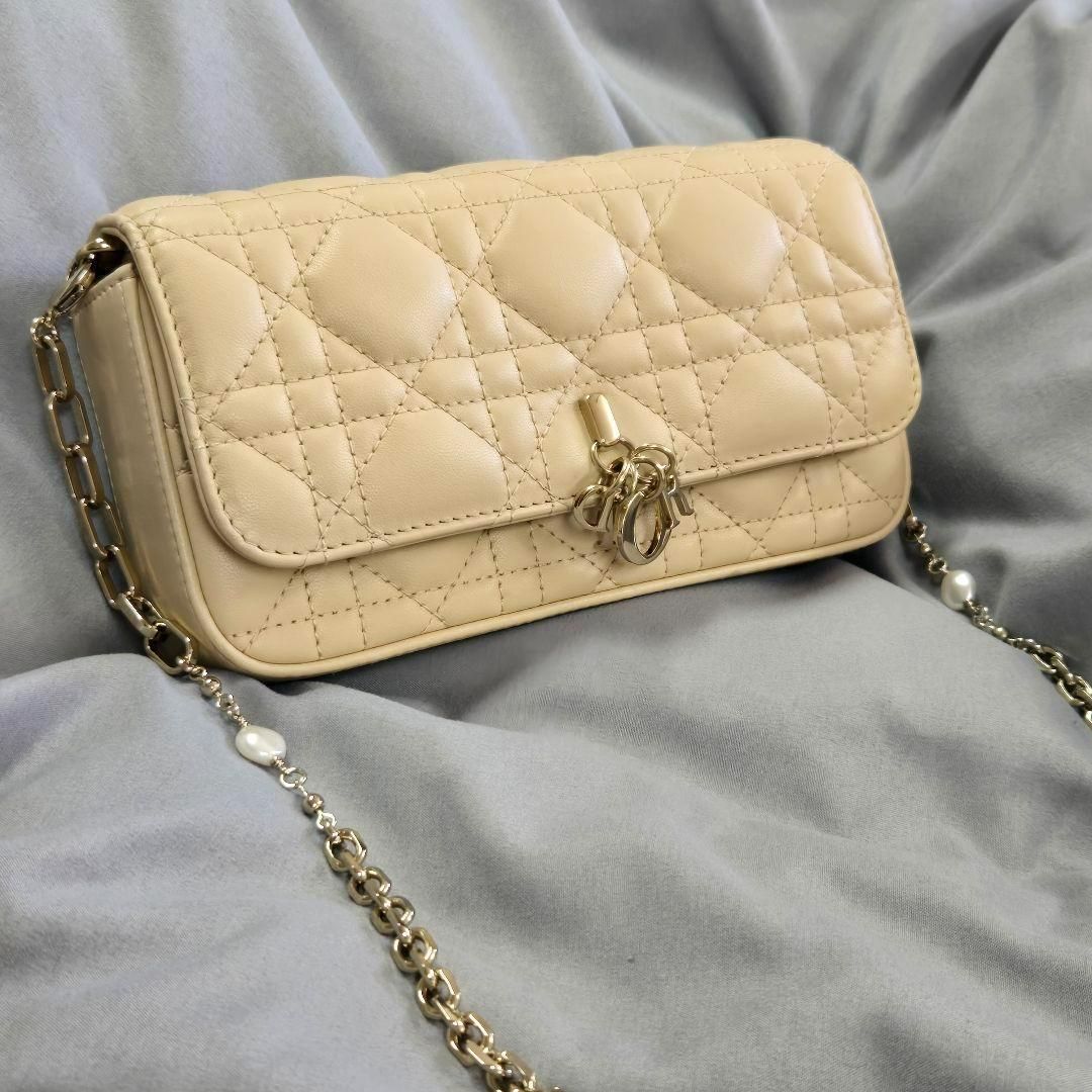 ♥ランク Dior My Dior フォンポーチ カナージュ ラムスキン ベージュ チェーンショルダーバック