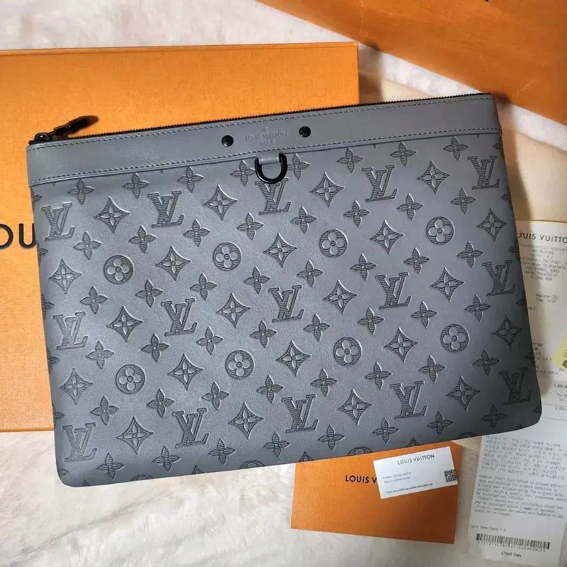 レシート フルセット Louis Vuitton ルイヴィトン シャドウ ポシェット クラッチバッグ GM グレー