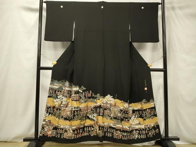 平和屋着物□豪華黒留袖 作家物 京風俗絵巻図 金彩 正絹 逸品