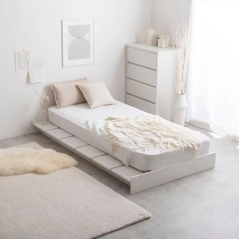 ショートセミシングルマットレス付 幅広すのこローベッド 幅100cm すのこベッド シングルベッド 一人暮らし ショートサイズ 姫系 おしゃれ