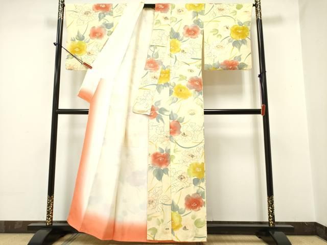 平和屋着物▽上質な小紋 単衣 地紋起こし 手描き 笹文 暈し