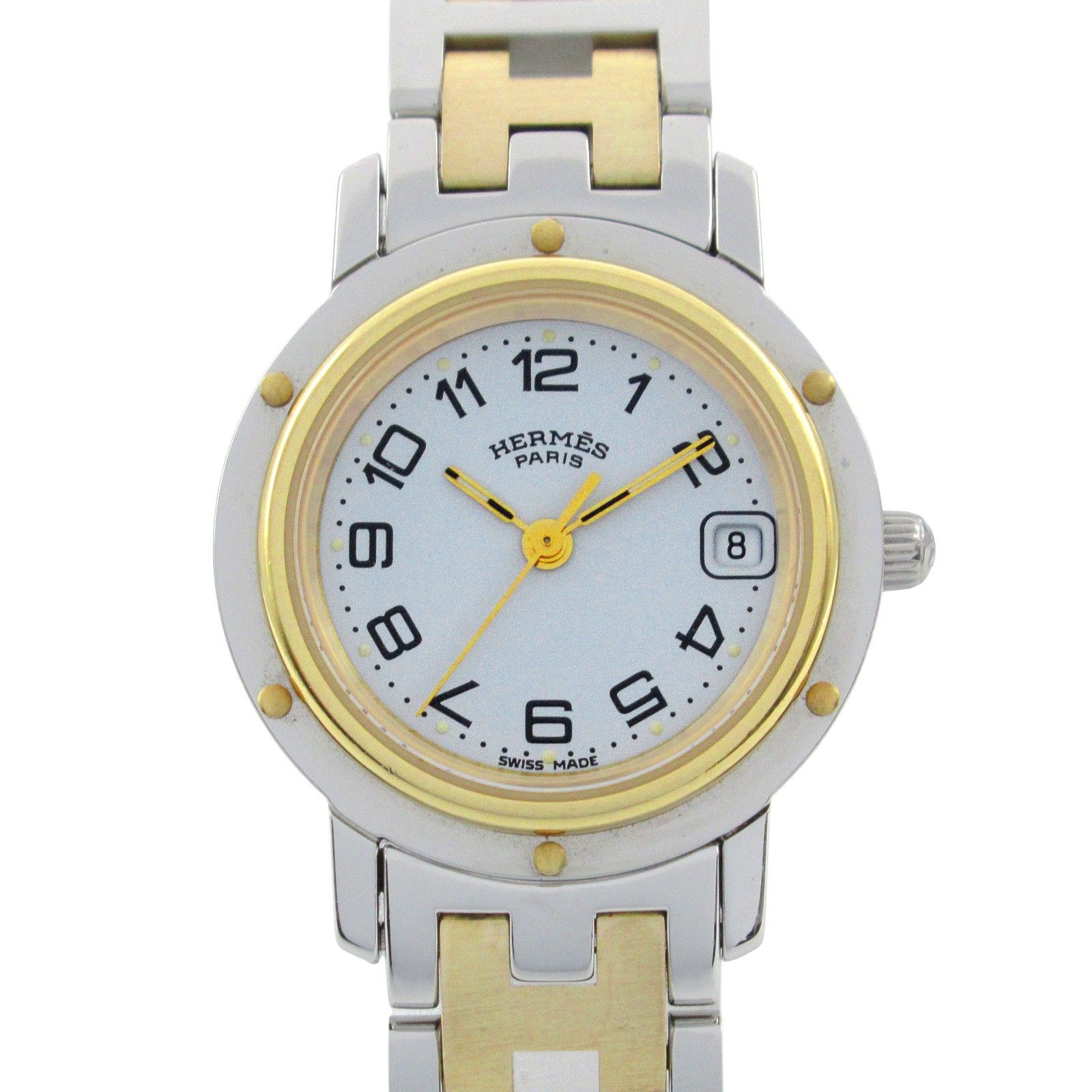 エルメス HERMES 腕時計 クリッパー CL4.220 ホワイト GP ゴールドメッキ ステンレススチール クリッパー レディース Used A
