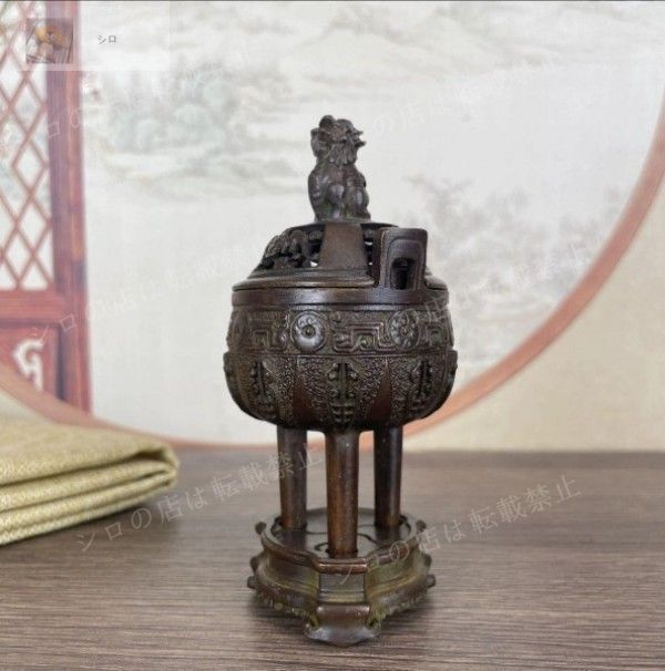 新品】銅器 香炉 双耳三足鼎 瑞獣獅子香炉 薫香炉 茶道 置物
