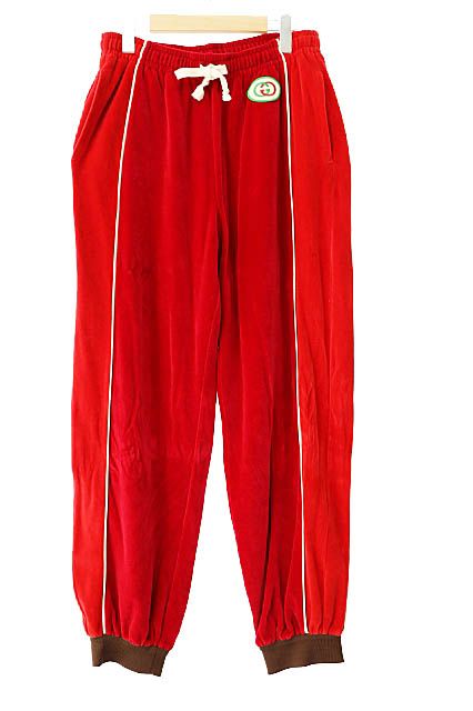 グッチ GUCCI 19AW Harem Style Pant GG ワッペン ハーレム スタイル ベロア パンツ ジャージ 572301 M 赤 レッド ブランド古着ベクトル AA 250420