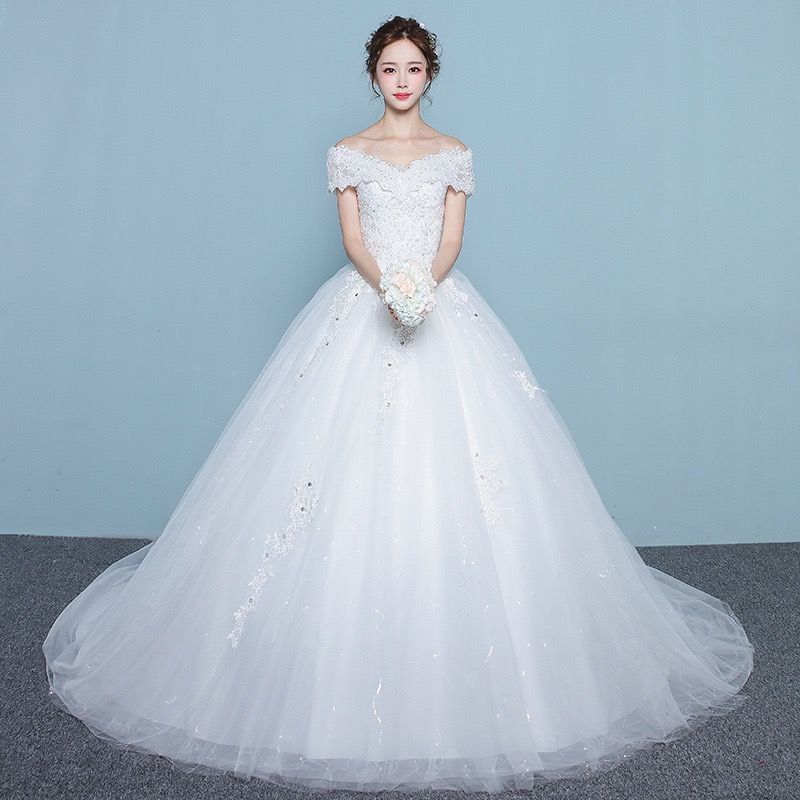 ウェディングドレス ウエディングドレス オフショルダー 二次会 結婚式 前撮り ブライダル ロングドレス 花嫁 プリンセスドレス プリンセス