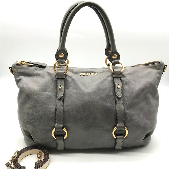 良品 miumiu ミュウミュウ レザー 2WAY ハンド ショルダー バッグ 