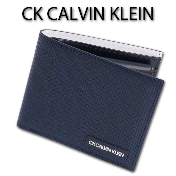 CKカルバンクライン CK CALVIN KLEIN 牛革 二つ折り財布 メンズ ブラック 黒 本革 レザー サンプル品 薄型 スリム 箱なし
