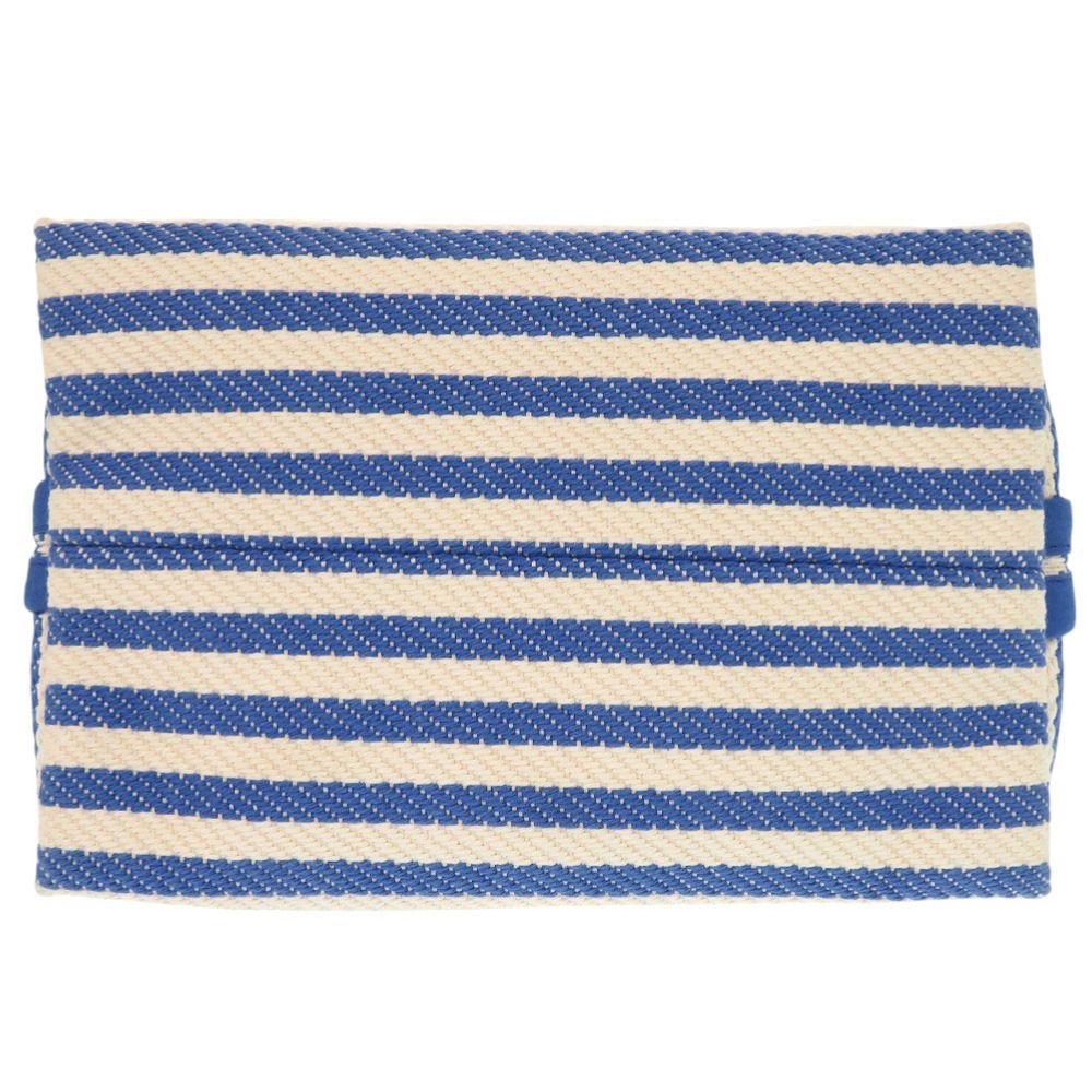 美品 エルメス ストライプ コットン アイボリー ブルー ポーチ 0453  