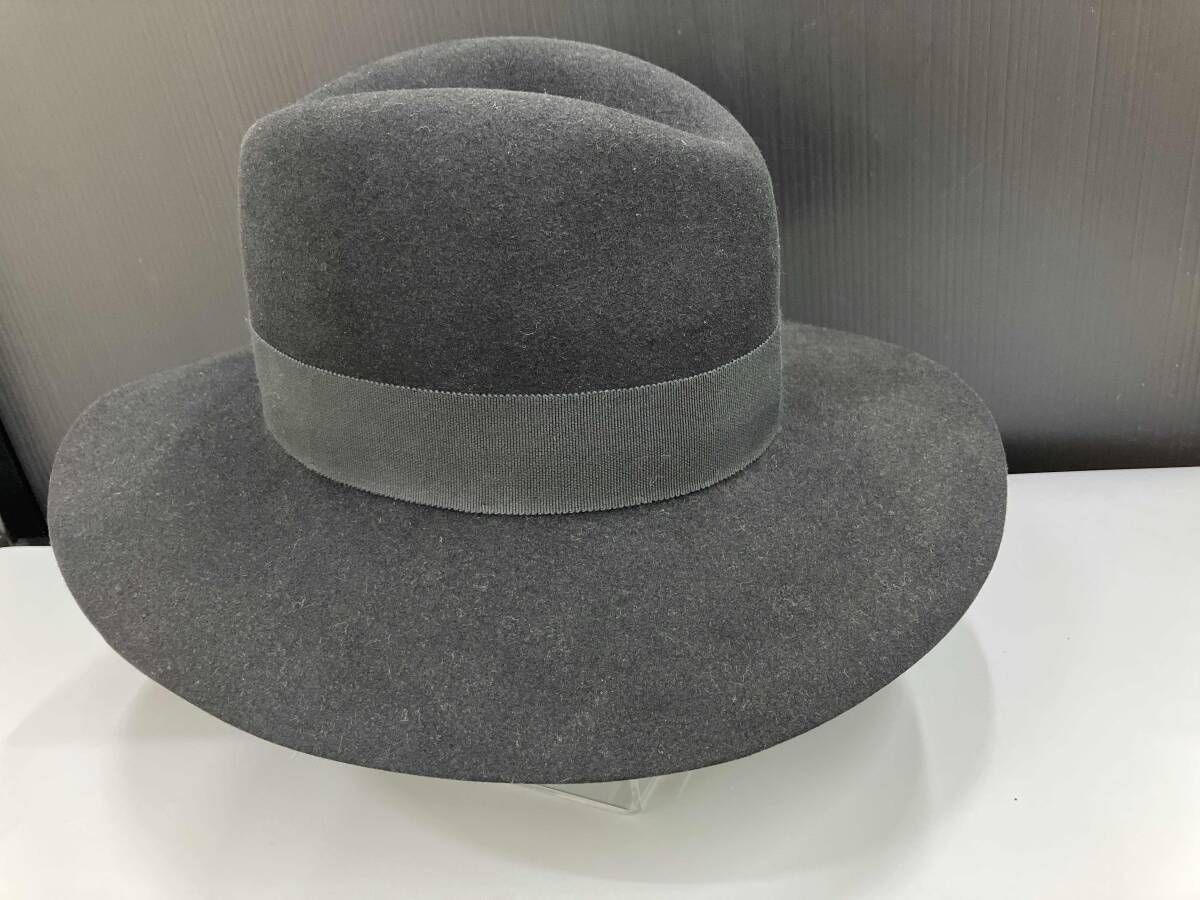 SAINT LAURENT PARIS サンローラン ラビットフェルト ハット ワイドブリム 中折れハット コットン 58 フエルト帽 中折れ帽 帽子 ブラック