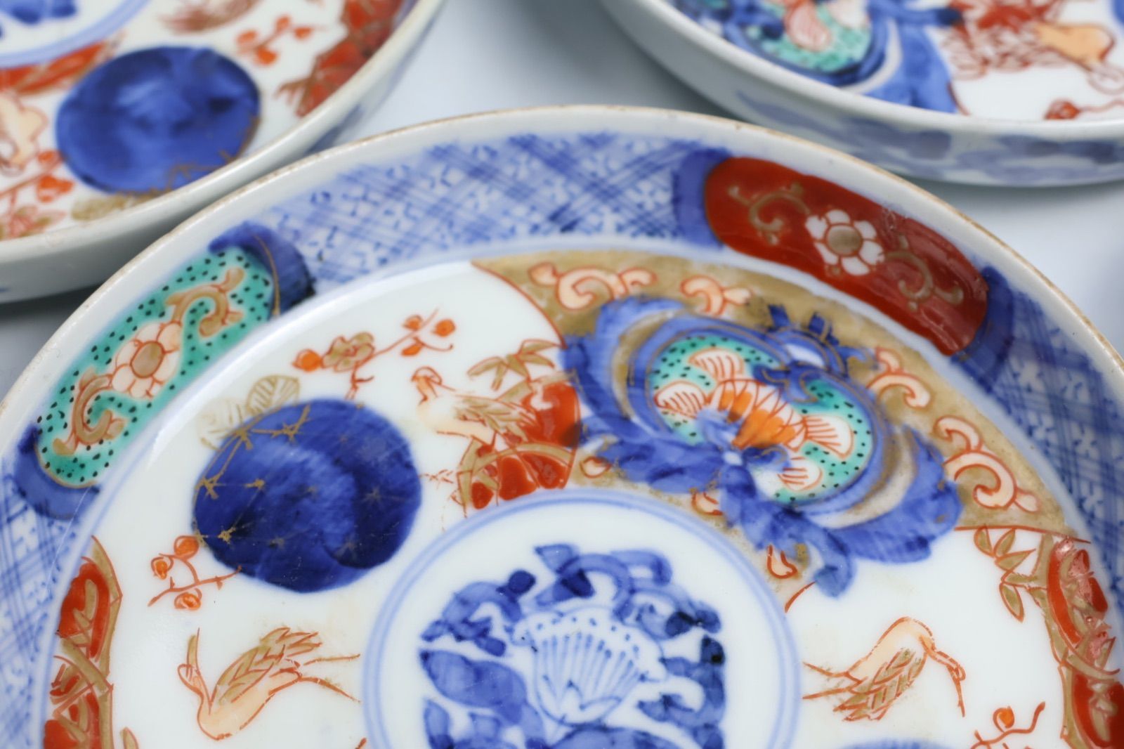 827 色絵 花 鶴 古伊万里 伊万里焼 骨董 アンティーク 小皿 5客セット
