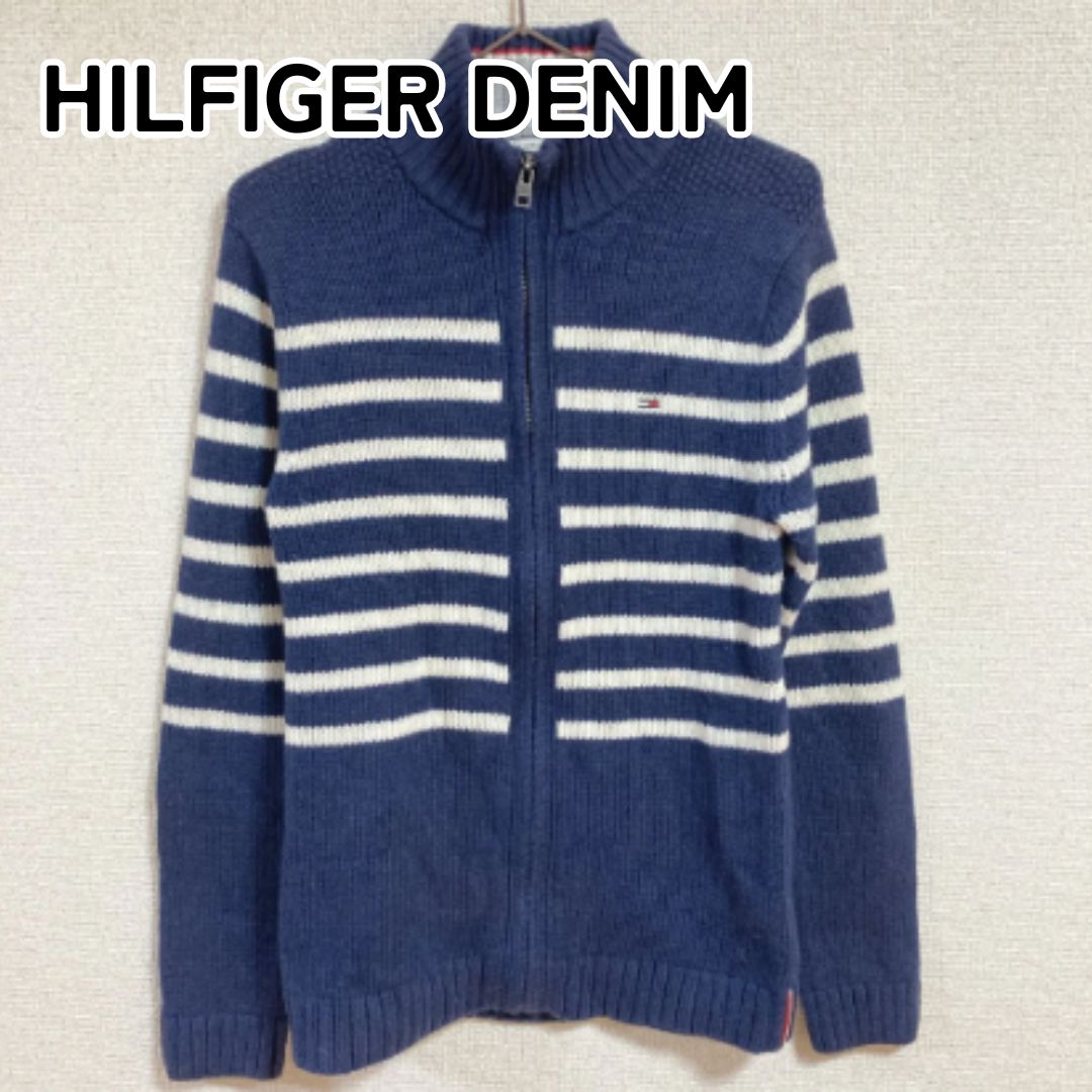 HILFIGER DENIM ヒルフィガーデニム S ネイビーブルー ボーダー柄