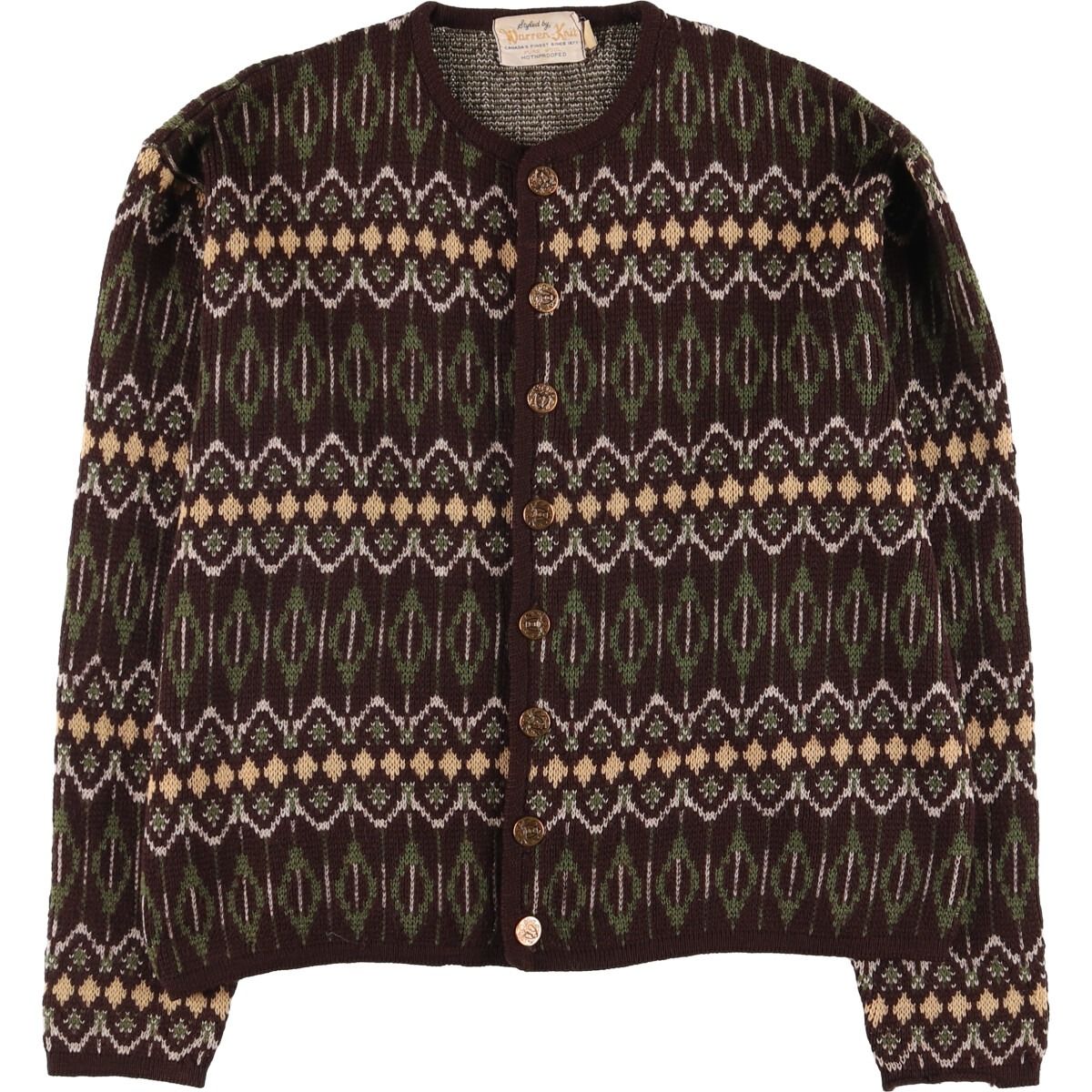 古着 ~70年代 Warren Knit 総柄 ウールニットカーディガン メンズL相当 
