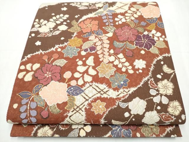 平和屋着物○六通柄袋帯 ふくれ織 道長四季の彩 金糸 正絹