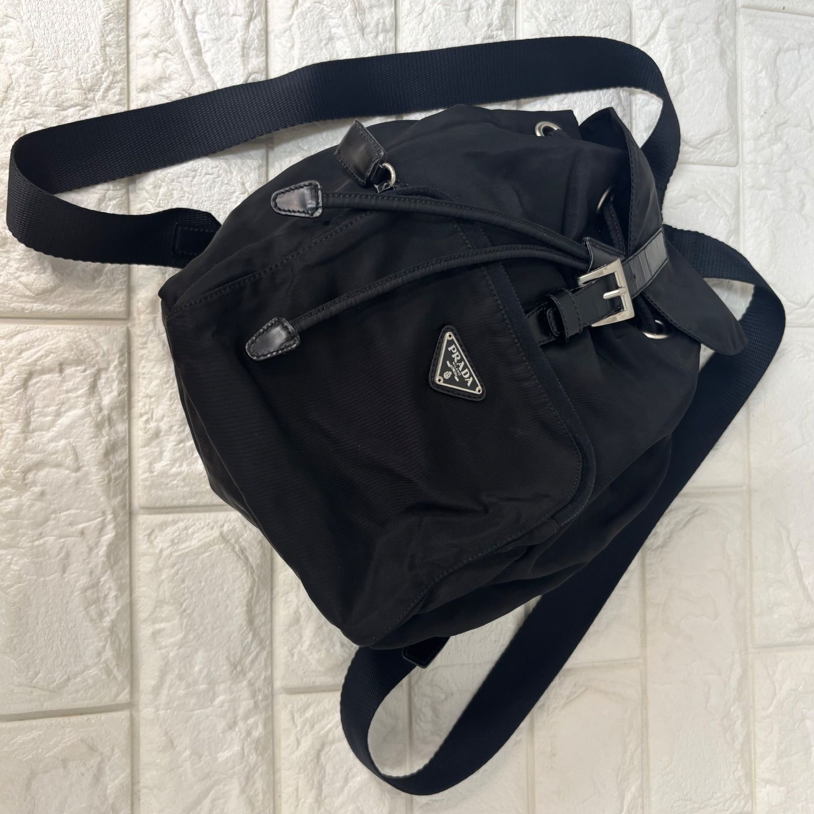 PRADA】プラダ ミニリュック 三角ロゴプレート ブラック PRADA