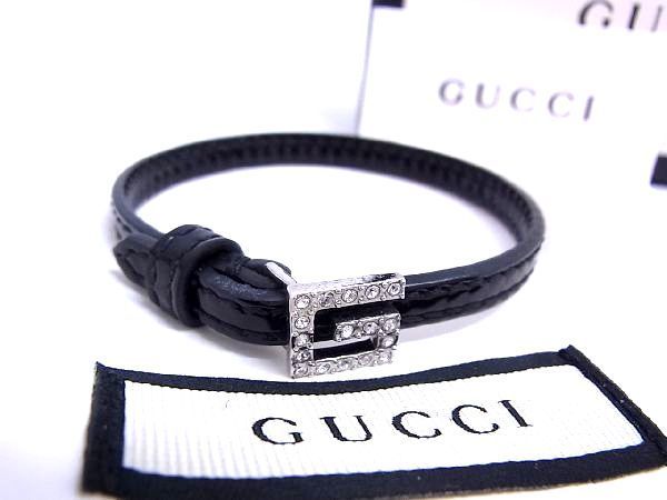 □極美品□ GUCCI グッチ パテントレザー ラインストーン ブレスレット