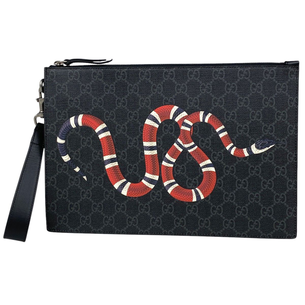 グッチ GUCCI GG柄 クラッチバッグ スネークプリント 蛇モチーフ セカンドバッグ クラッチバッグ GGスプリーム ブラック レッド 473904 レディース