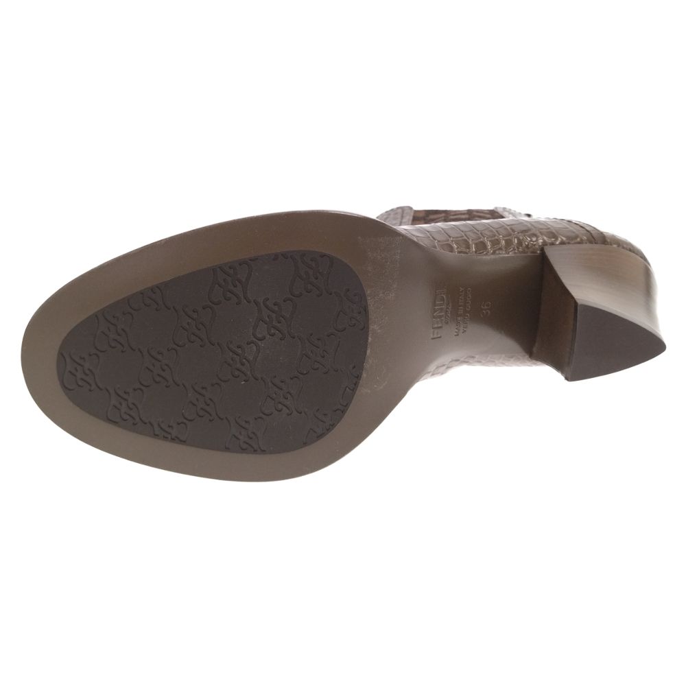 未使用 フェンディ レザー クロコ サイドゴアブーツ ブラウン FENDI (フェンディ) サイドゴア クロコ型押し ヒールブーツ ブラウン