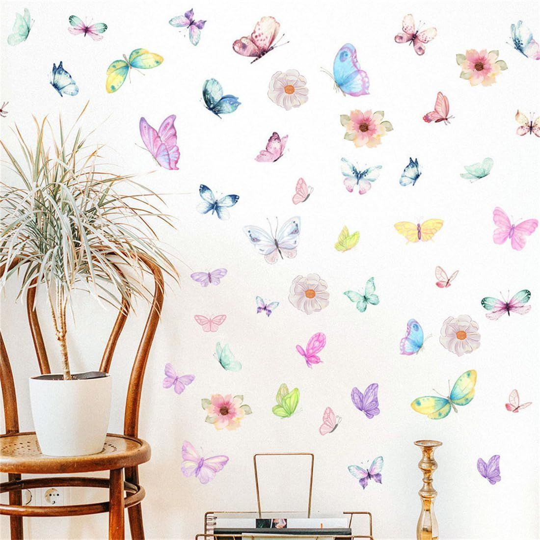 剥がせる トイレ 冷蔵庫 キッチン 壁紙 廊下 玄関 リビング ガラス シール 店舗 飾り物 家具 インテリア ウォールシール カラフル 蝶 ウォールステッカー Chirstseason