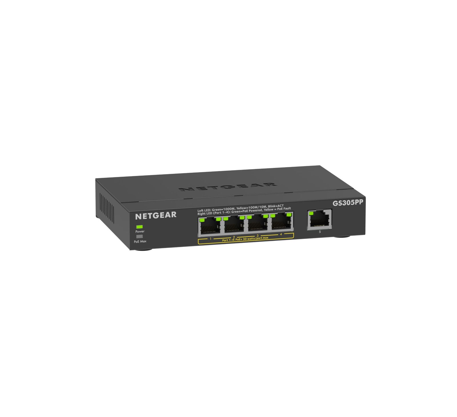 ネットギア NETGEAR スイッチングハブ 5ポート 1G PoE 83W 金属筐体 静音ファンレス メーカー3年保証 アンマネージスイッチ GS305PP POE 83W