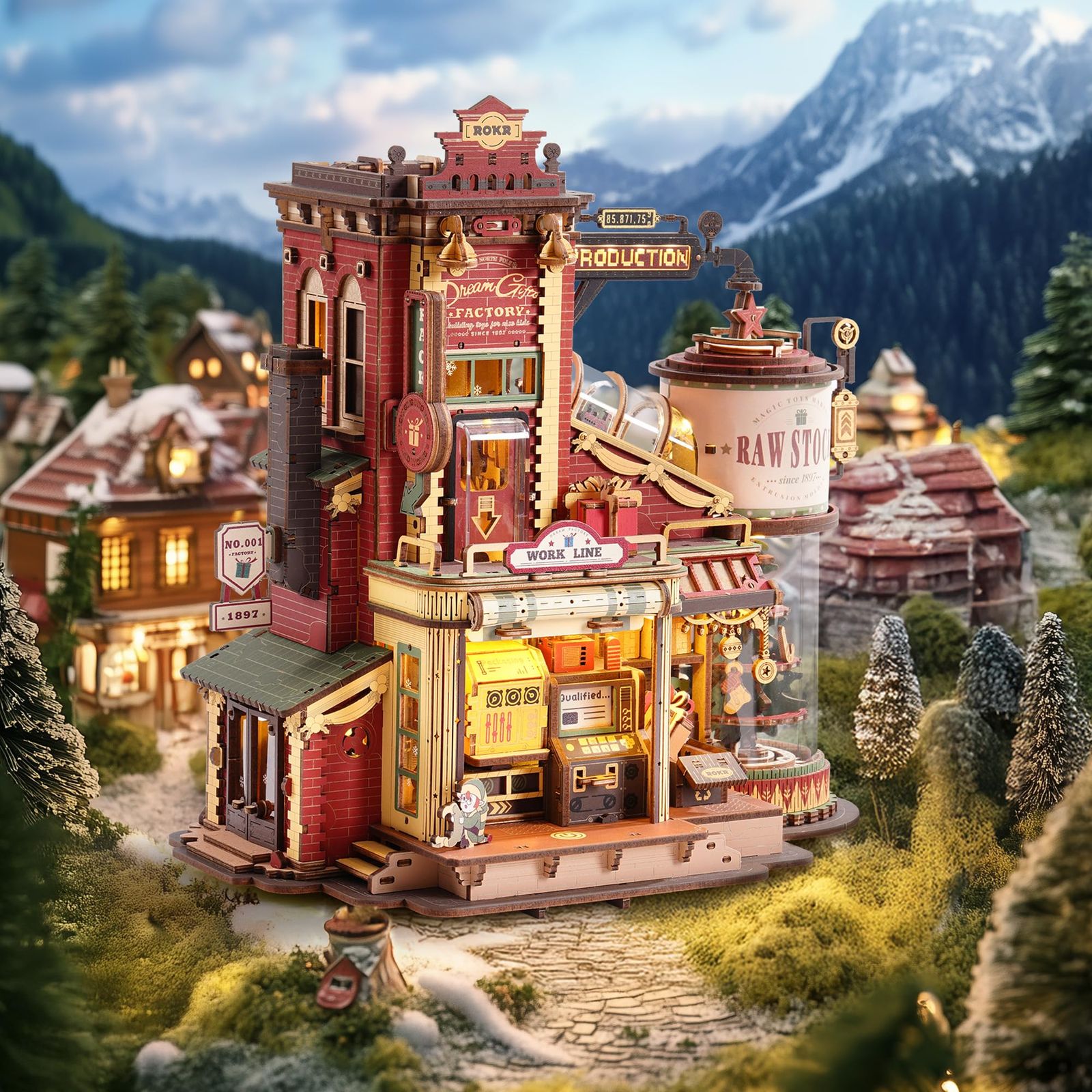 ROKR 立体パズル 3D木製パズル ギフト工場 光の効果と音楽付き クリスマスツリー インテリア装飾 雰囲気作り 玄関 工作キット DIY 組み立て オルゴール 暇つぶし 知育玩具 中学生 大人向け に最適 女の子へのギフト バレンタインデー 誕