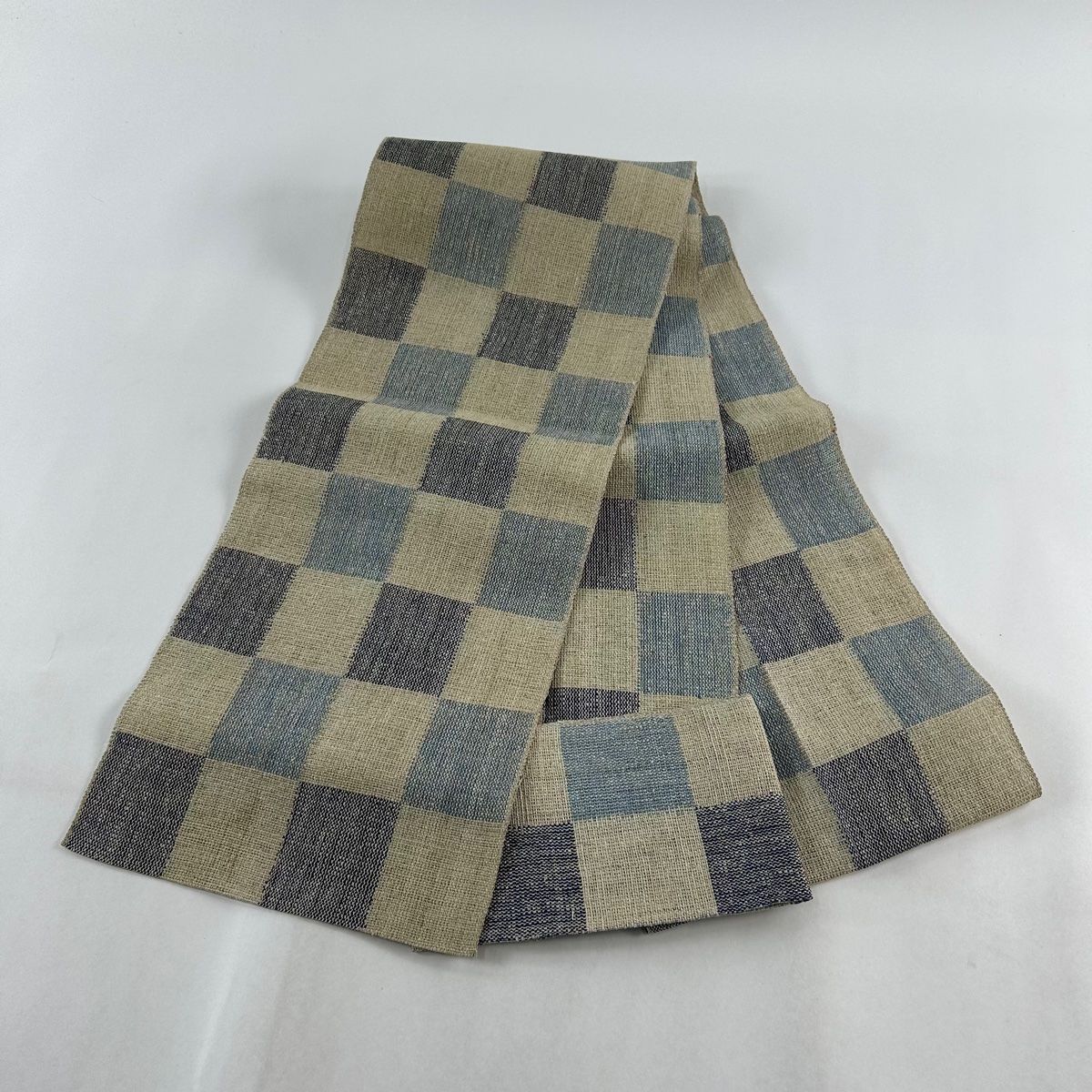 【美品】夏物帯　名古屋帯　八寸　松葉仕立て　ベージュ　C 名古屋帯 美品 秀品 八寸名古屋帯 松葉仕立て 縞 小花 薄茶色