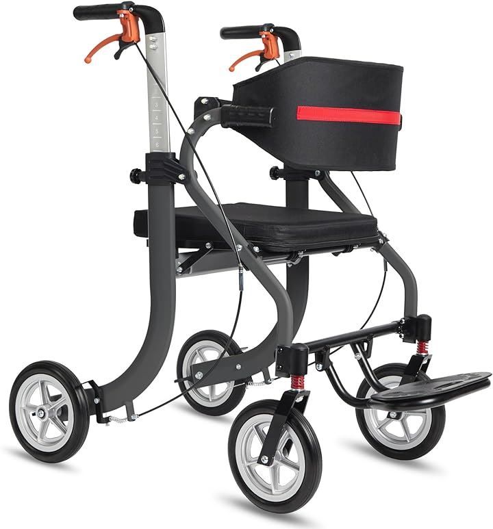PIPIBEAR シルバーカー 歩行車 アルミ製 多機能歩行器 手押し車 座れる 高さ調節可 折畳み 軽量 コンパクト 歩行補助 室内室外兼用 四輪歩行車 ブラック 90x56x74