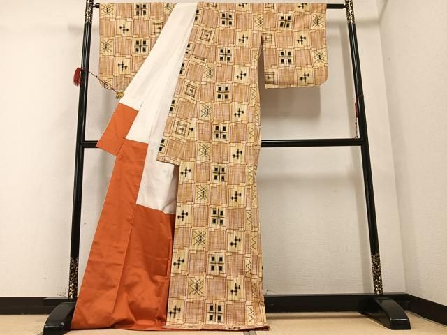 平和屋着物▽上質な紬 単衣 琉球絣 正絹 逸品 未使用 AABB2208fy