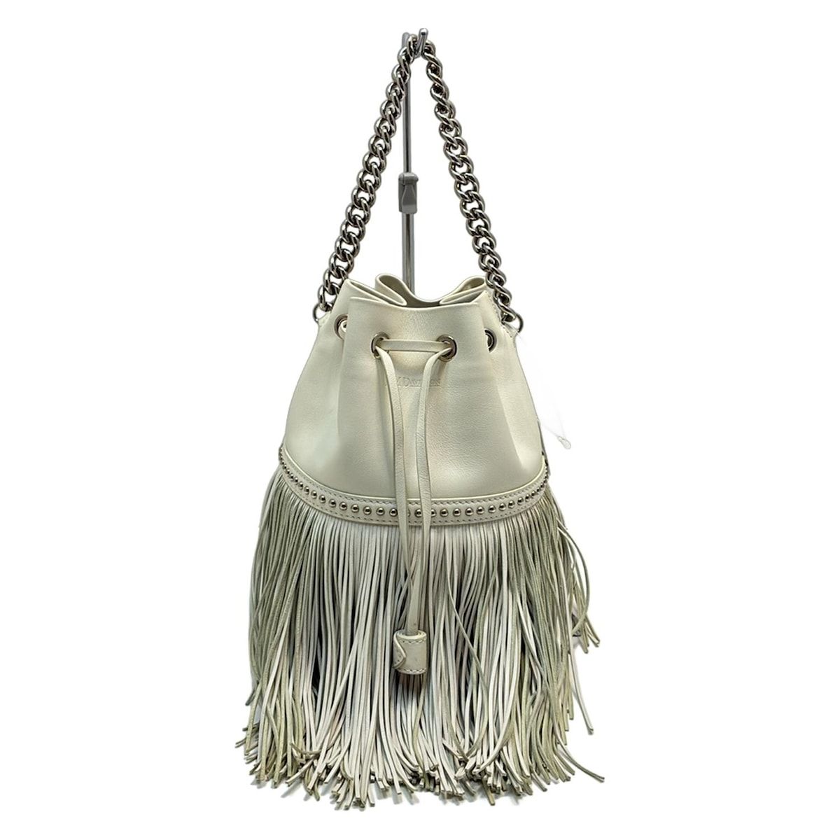 J-MDavidson ジェイ-エムデヴィッドソン ハンドバッグ フリンジ カーニバル M 白 巾着型|チェーンハンドル レザー