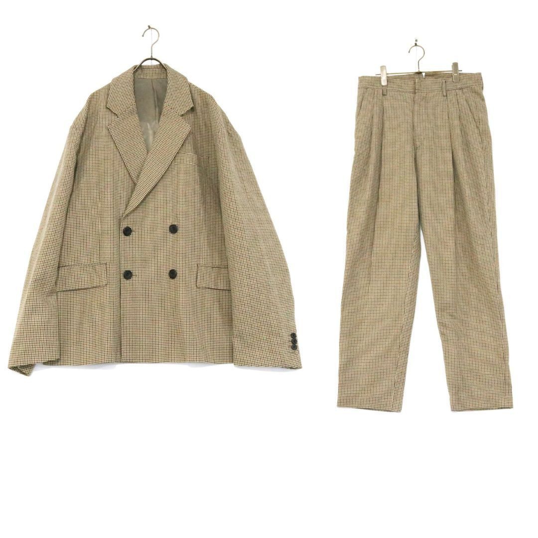 【中古A】stein シュタイン M / M メンズ セットアップ 19SS オーバイサイズ ワイドテーパード 千鳥格子 ウール 綿 ブラウン ベージュ 中古A 古着