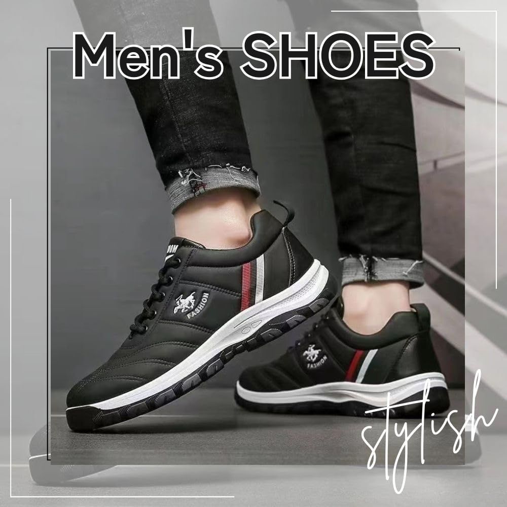 [MORASTYLE] メンズ スニーカー ゴルフシューズ PU フェイクレザー カジュアル 軽量 通勤 通学 滑り止め おしゃれ 黒 ブラック 26.5 cm 防滑 (ブラック， 26.5 cm) [ブラック] [26.5 cm]