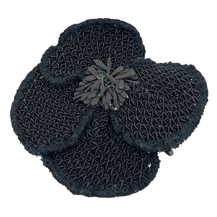 【良品】CHANEL カメリア　ブローチ　コサージュ CHANELカメリアブローチコサージュ花ブラック黒aq10717