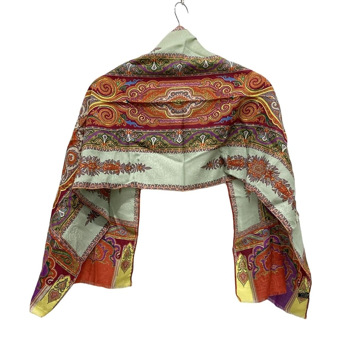 ETRO エトロ ストール ショール - ライトグリーン×オレンジ×マルチ ペイズリー柄 ウール シルク