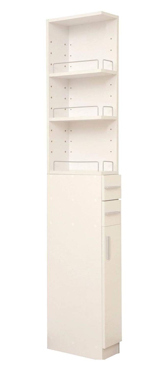 新着商品 山善 洗面所 収納 幅14.5×奥行39×高さ180cm こぼれ止め付き 棚板高さ調節 隙間収納 大容量 組立品 ホワイト SSR-1815 WH