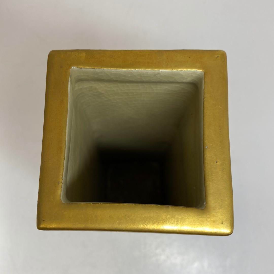 三浦竹幹造 色絵 角花瓶 共箱 高さ約23.7㎝ 東さ