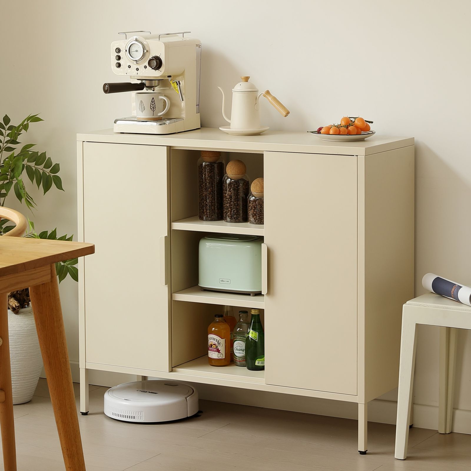 キャビネット スチール サイドボード ドア付き 両開き 可動棚