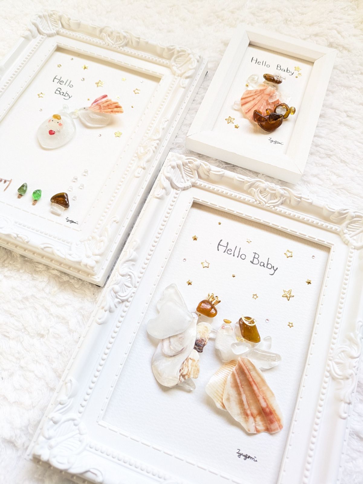 Hello Baby no.2-コウノドリ-】シーグラスアート コウノドリ 出産祝い  