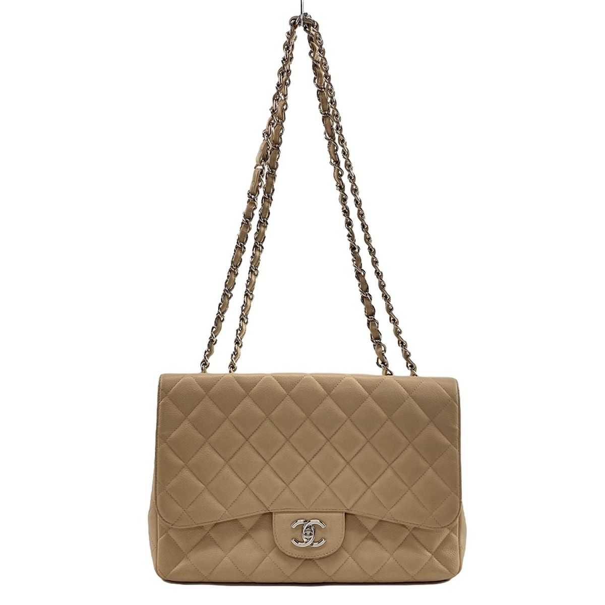 CHANEL シャネル ショルダーバッグ デカマトラッセ ベージュ チェーンショルダー|シルバー金具