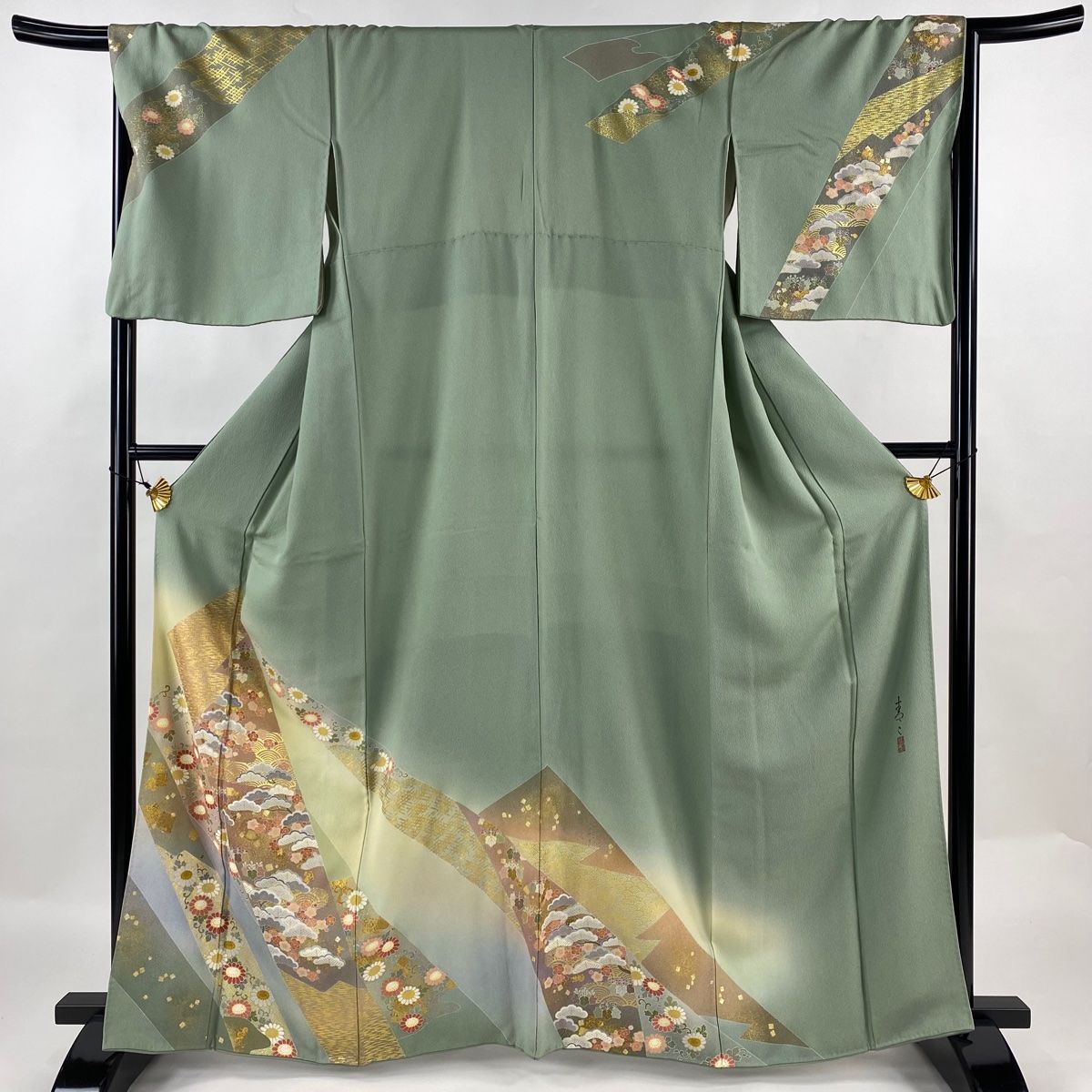 訪問着 身丈165.5cm 裄丈69cm L 袷 松井青々 落款 松梅 波