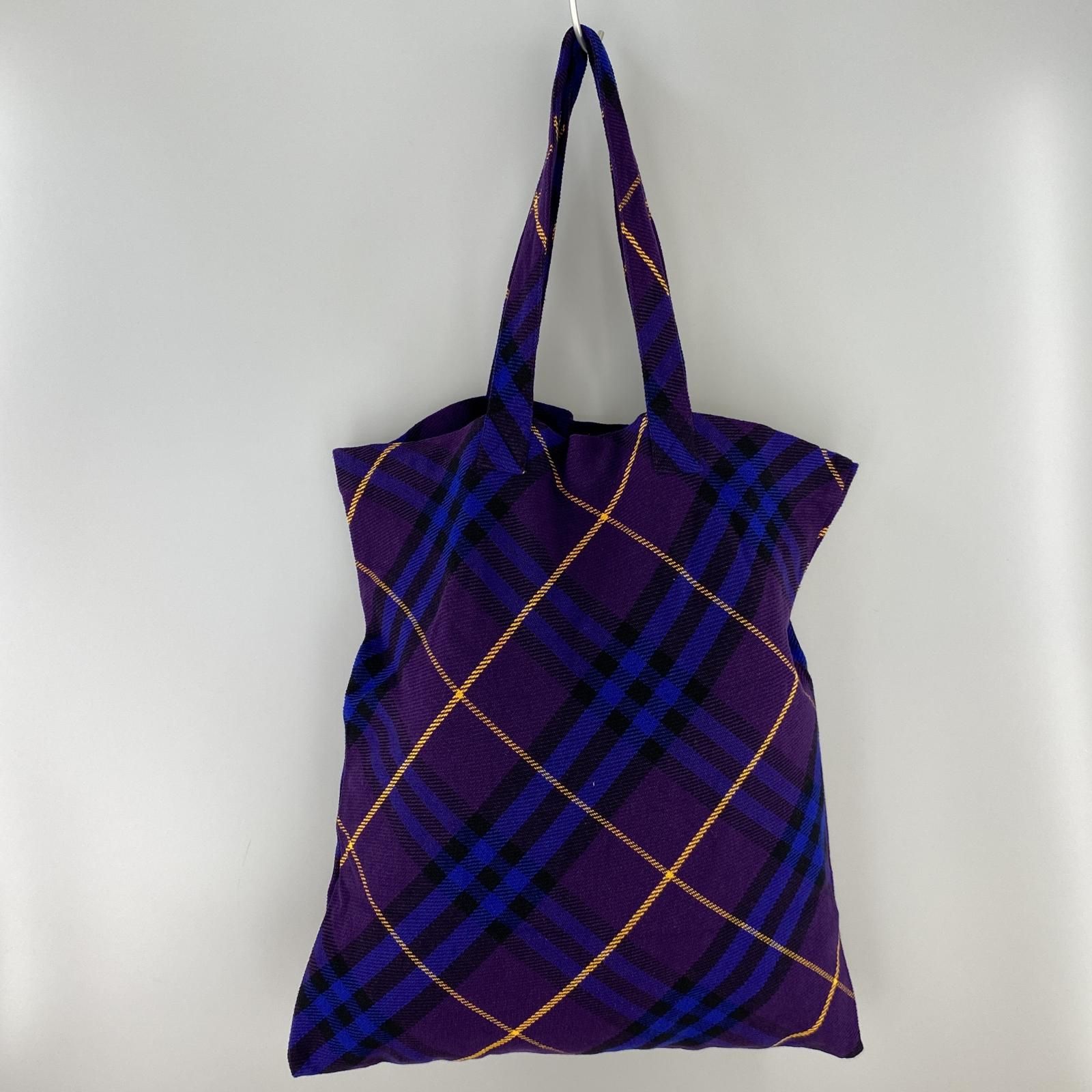 BURBERRY バーバリー チェック柄 ビッグトートバッグ/パープル - メルカリ