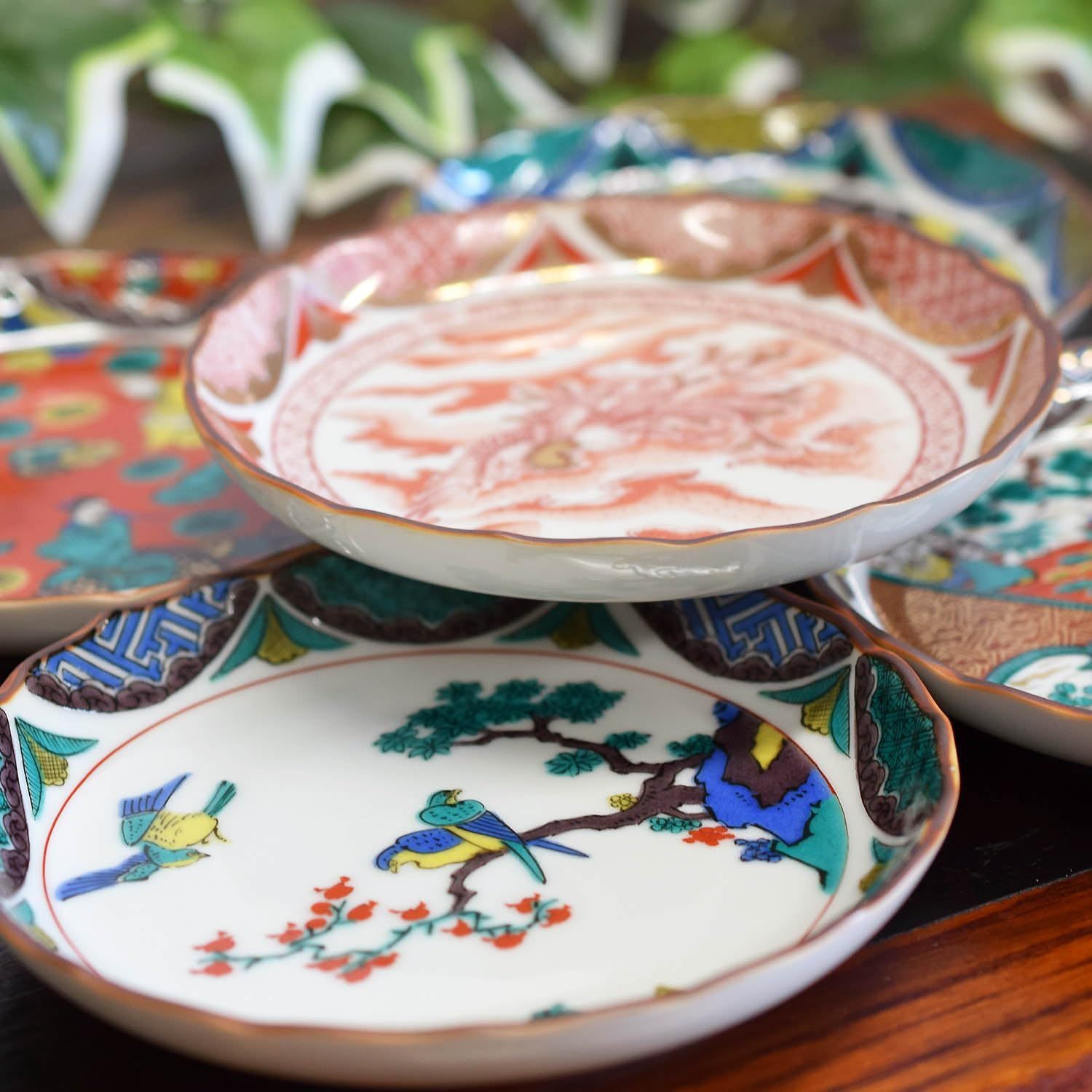 九谷焼いわたや 『九谷焼』皿揃(5.5号)花鳥絵変わり K8-99 : saikou