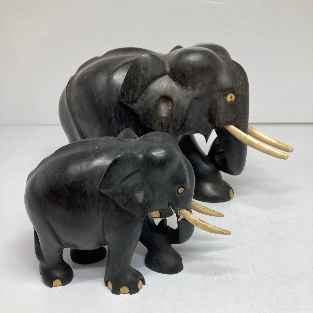 時代　黒檀　象　親子　置物　共箱　3525g  東さ5-0517② 時代 黒檀 象 親子 置物 共箱 3525g 東さ5-0517② - メルカリ