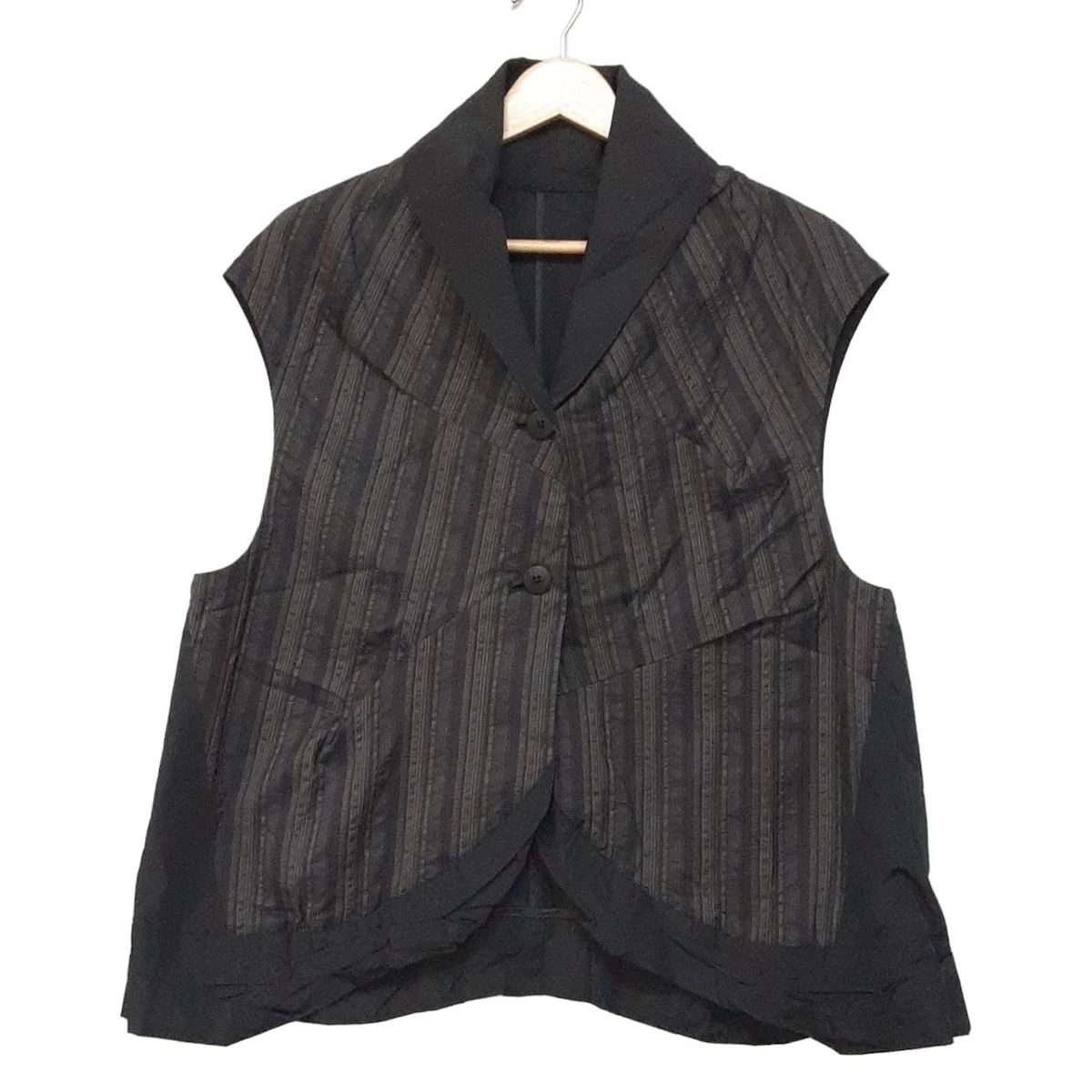 芽風 メフウ|センソユニコ ベスト サイズ38 M レディース - 黒×ダークグレー ストライプ