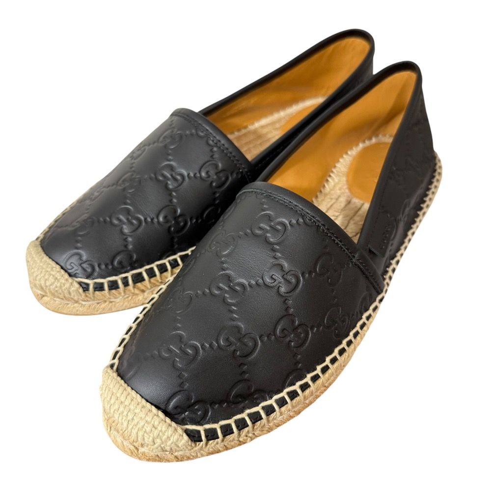 GUCCI グッチ GG柄 レザー エスパドリーユ スリッポン 454703 38 24.5cm相当 ブラック レディース 古着