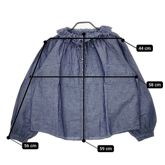 ネストローブ nest Robe コットンリネンダンガリーフリル シャツ 01204-1586 インディゴ サイズ：FREE nest Robe - 美品 2024SS ネストローブ nest Robe ダンガリー