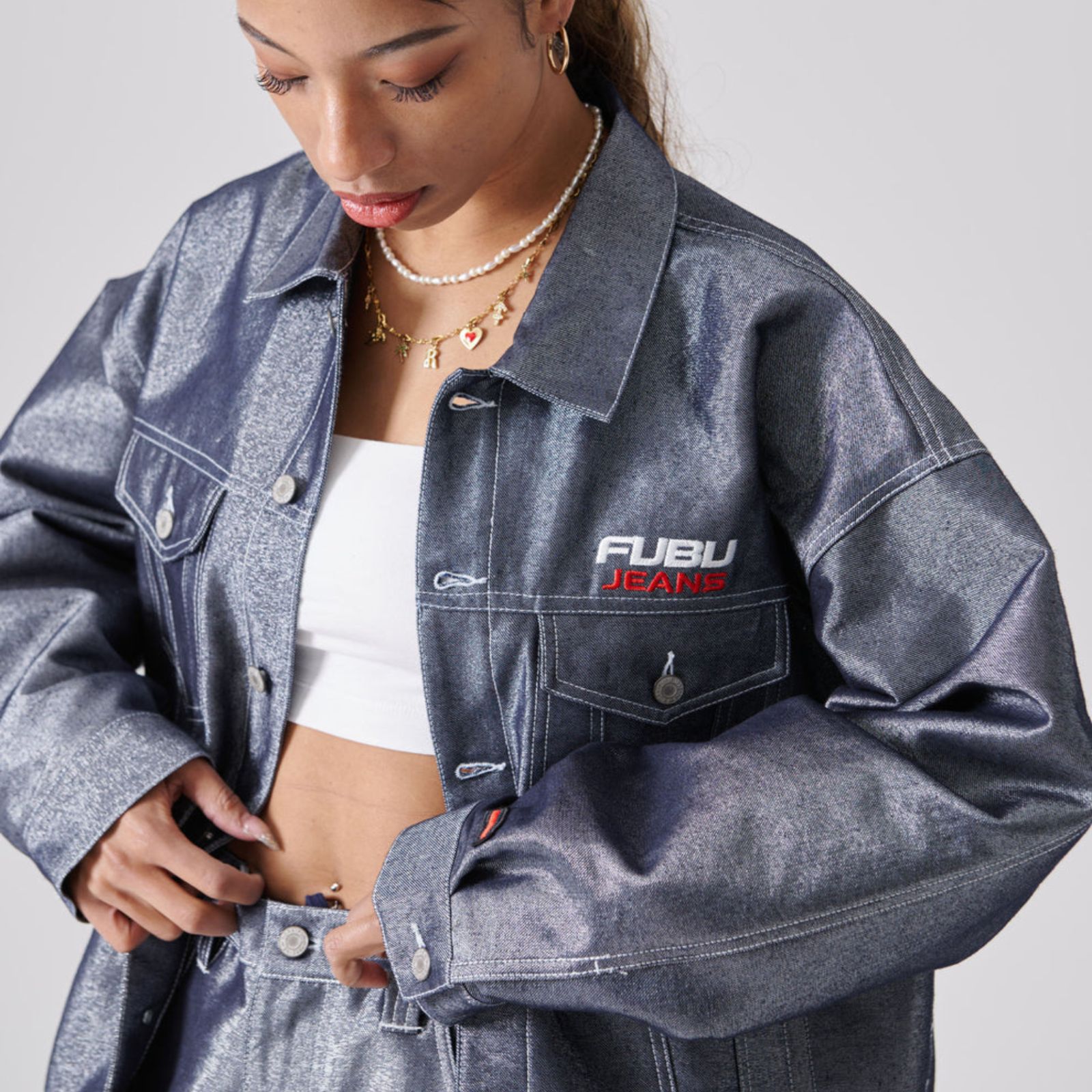 新作】【FUBU／フブ・METALLIC DENIM JACKET ／メタリックデニム