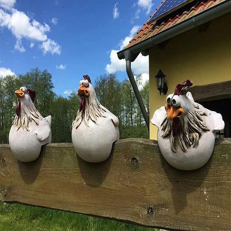置物 オブジェ 塀に引っかけるタイプ 鳥 動物 かわいい ファンシー 顔のバリエーション コミカル ニワトリ インテリア 合成樹脂 おしゃれ 白 ホワイト 手作り リビング 玄関 庭 牧場