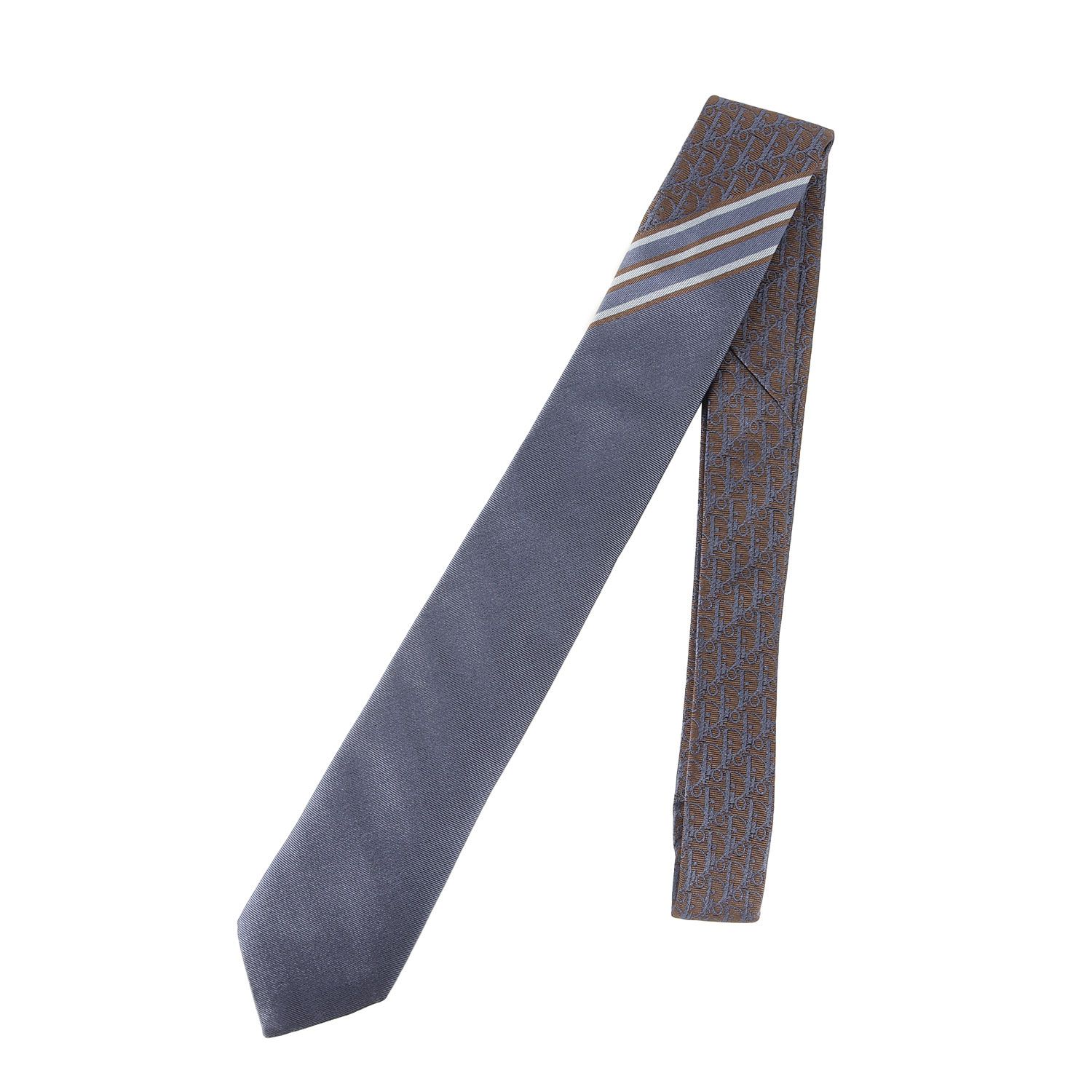 【美品】ディオールオム ネクタイ グレー トロッター柄 光沢 高級【イタリア製】 美品】ディオールオム ネクタイ グレー トロッター柄 光沢 高級