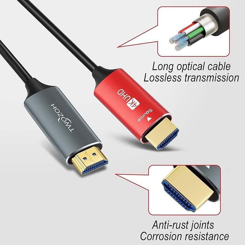 Twozoh HDMI 光ファイバーケーブル 50M 4Kファイバー HDMI コード 4K 60Hz 18Gbps対応 CHRISTIANNAURATH_COM_BR