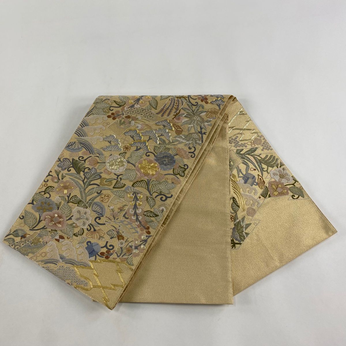金糸刺繍 袋帯 専用箱付き 金糸 銀糸 刺繍 袋帯 正絹 松（袋帯 松に花模様 グラデーション
